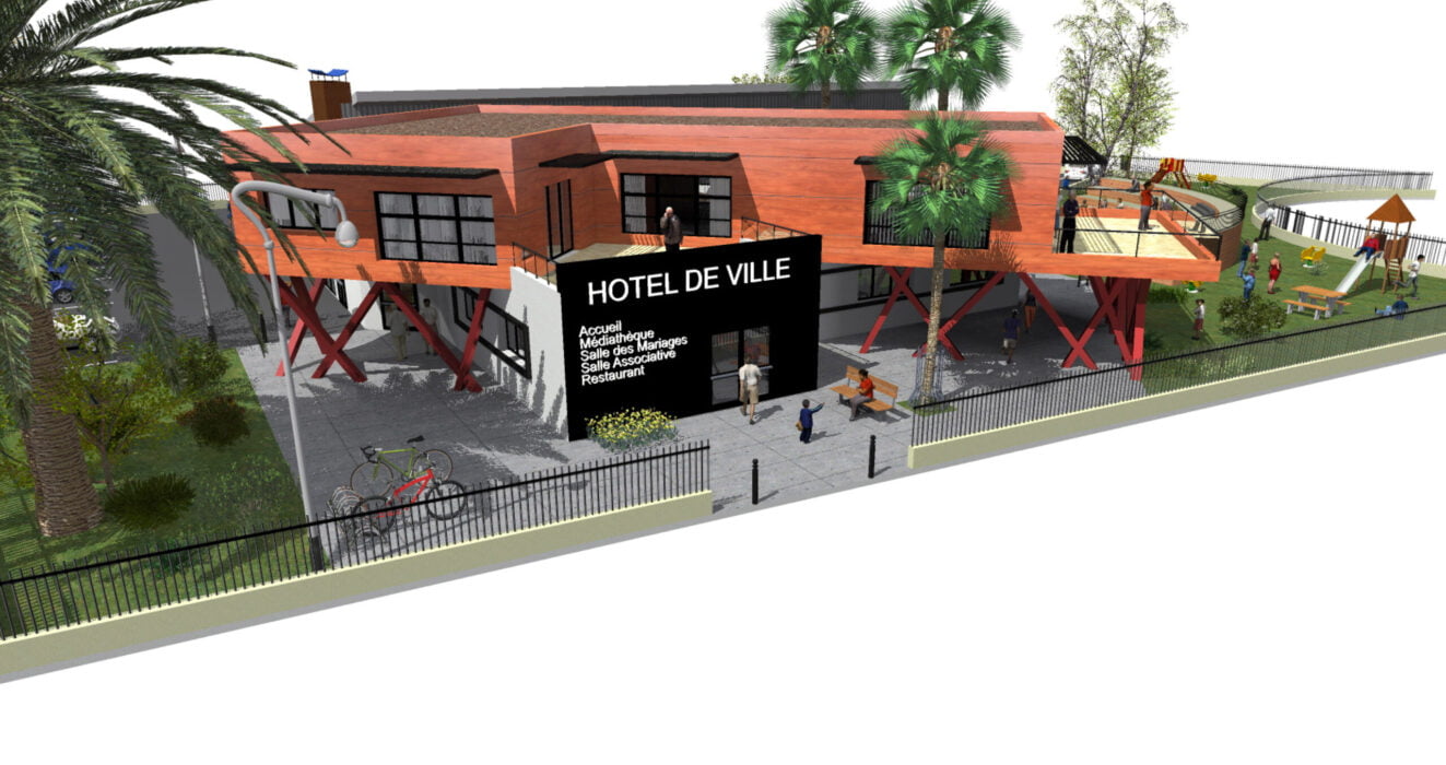 hôtel de ville de baho - perspective archi2 maxime querol projet de contruction hôtel de ville de baho