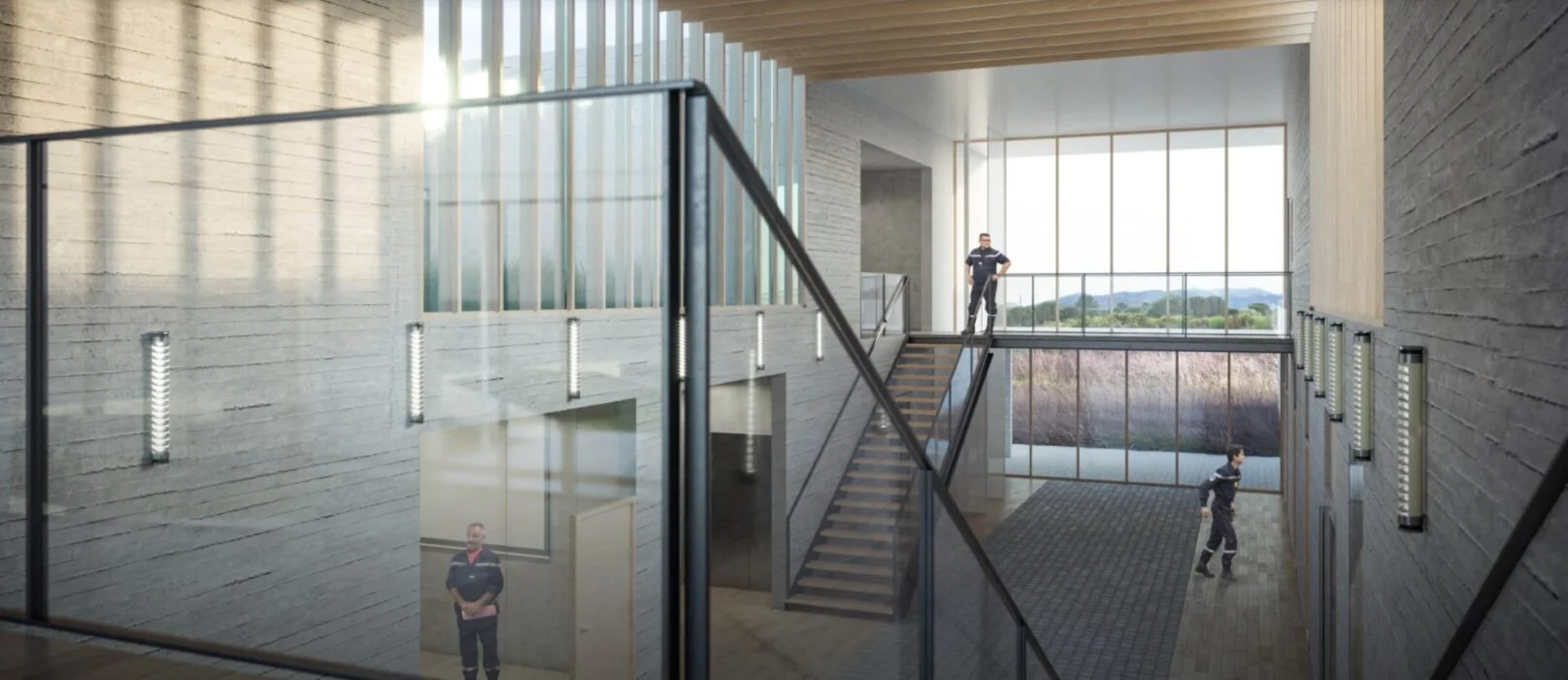 Illustration intérieur de la caserne sdis argeles sur mer, projet de construction.