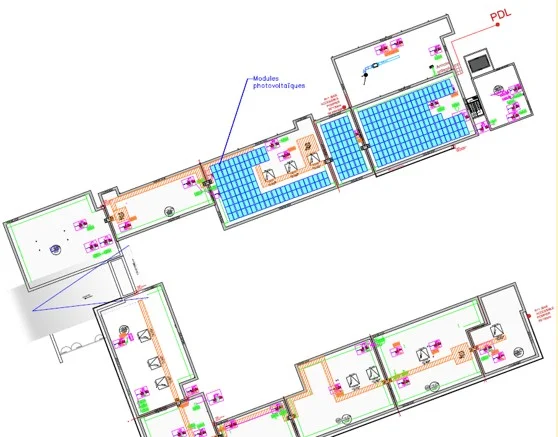 Plan installation photovoltaïque sur toiture - Millas