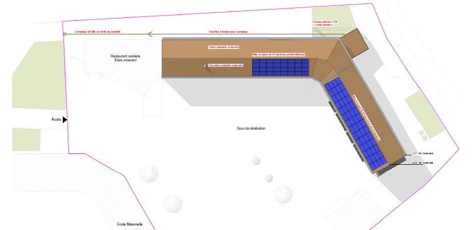 Plan de masse projet de rénovation énergétique école élémentaire de Baho (66)